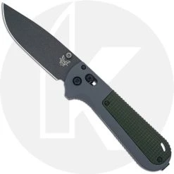 Benchmade Knives Benchmade Redoubt 430BK - Plain Edge - Black D2 Drop Point - Overlander Gray Grivory And Forest Green - AXIS Lock Folder - USA Made