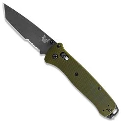 Benchmade Knives Benchmade Bailout 537SGY-1 Knife - Part Serrated Gray M4 Tanto - Woodland Green Aluminum - AXIS Lock Folder - USA Made