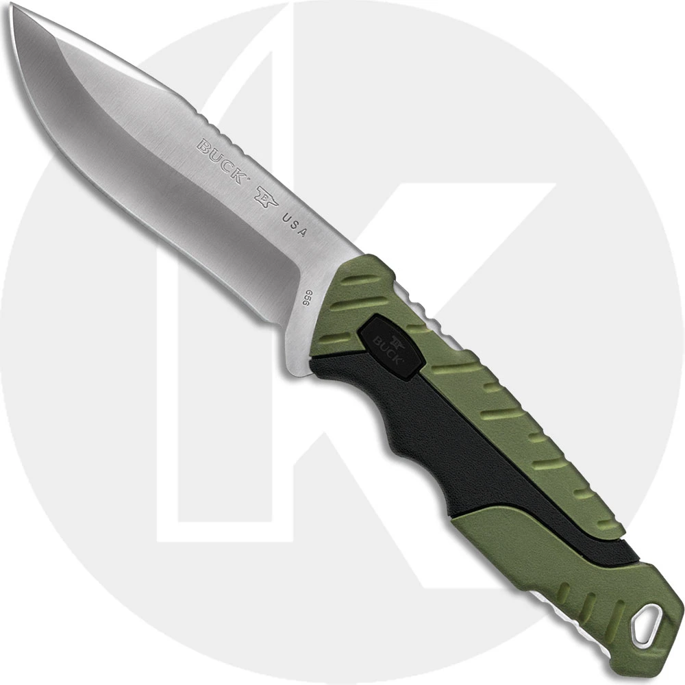 Buck Knives Buck Large Pursuit Fixed Blade 0656GRS - Drop Point - Black GFN And Green Versaflex Handle - Made In USA 3 Buck Knives Buck Large Pursuit Fixed Blade 0656GRS - Drop Point - Black GFN And Green Versaflex Handle - Made In USA