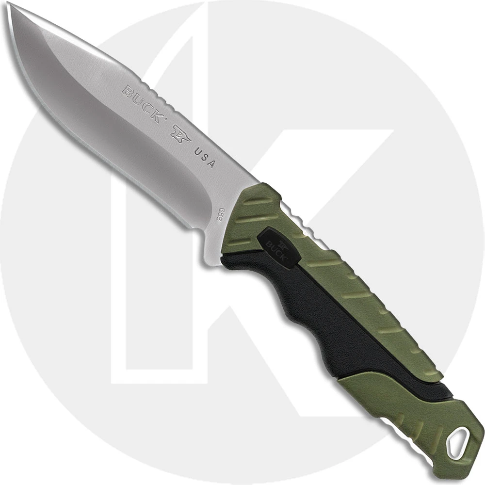 Buck Knives Buck Small Pursuit Fixed Blade 0658GRS - Drop Point - Black GFN And Green Versaflex Handle - Made In USA 3 Buck Knives Buck Small Pursuit Fixed Blade 0658GRS - Drop Point - Black GFN And Green Versaflex Handle - Made In USA