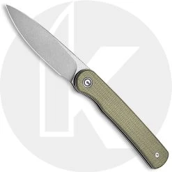 CIVIVI Knives CIVIVI Stylum Knife C20010B-B - Value Price EDC - Gray Stonewash Drop Point - Olive Micarta - Slip Joint - Front Flipper Folder