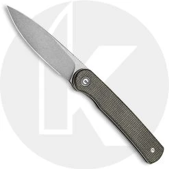 CIVIVI Knives CIVIVI Stylum Knife C20010B-C - Value Price EDC - Gray Stonewash Drop Point - Dark Green Micarta - Slip Joint - Front Flipper Folder