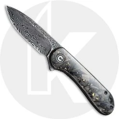CIVIVI Knives CIVIVI Elementum C907C-DS1 - Black Damascus Drop Point - Shredded CF / Golden Shred - Liner Lock Flipper Folder