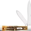Case Knives Case Small Swell Center Jack Knife 65326 - BoneStag - 6.5225 1 / 2SS -knifecenter shop CA 65326