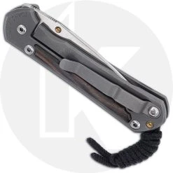 Chris Reeve Knives - Small Sebenza 31 Knife - S31-1116 - Stonewash Drop Point - Macassar Ebony / Blasted Titanium -knifecenter shop CRK S31 1116 CLOSED BACK