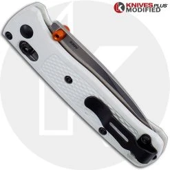 Benchmade Knives MODIFIED Benchmade Mini Bugout White 533 Knife - Satin Blade -knifecenter shop KP 533 2 CLOSED BACK LOGO