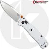 Benchmade Knives MODIFIED Benchmade Mini Bugout White 533 Knife - Satin Blade -knifecenter shop KP 533 2 OPEN FRONT LOGO