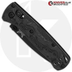 Benchmade Knives MODIFIED Benchmade Mini Bugout 533BK Knife + KP Contoured Damascus Pattern Carbon Fiber Scales -knifecenter shop KP MINIBUGOUT CARBONFIBER CLOSED FRONT