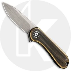 CIVIVI Knives CIVIVI Mini Elementum C18062Q-1 - Gray 14C28N - Black Hand Rub Brass And Gray Steel - Frame Lock - Flipper Folder - Key Ring
